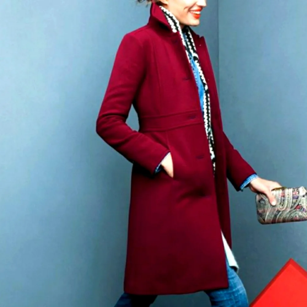 NEW J. Crew Wool Blend Lady Coat Warm Burgundy Fitted Winter - Picture 1 of 14